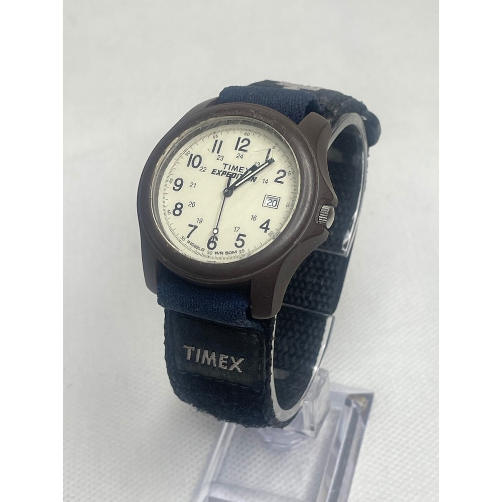 VTG Timex Expedition Watch Date Indiglo 50M Water Resistance Hook & Loop Strap